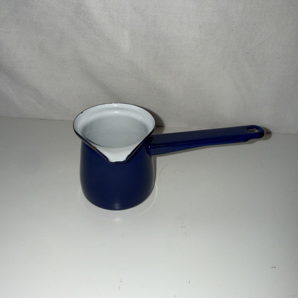 Vintage Turkish Cobalt Blue Enamel Coffee Pot 3 Butter Warmer Yugoslavia